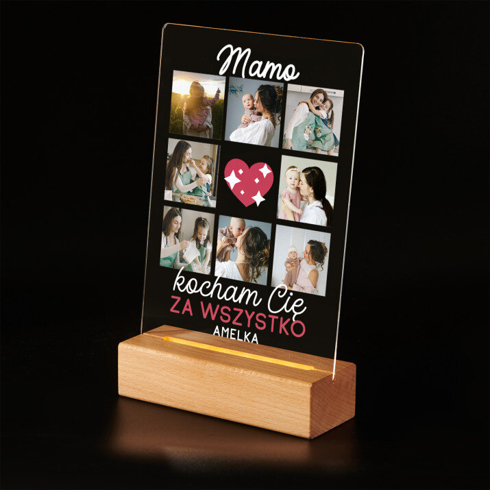 Mamo kocham Cię za wszystko - Wydruk na szkle akrylowym z podstawką led