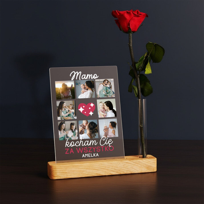 Mamo kocham cię za wszystko - Wydruk na szkle akrylowym z różą
