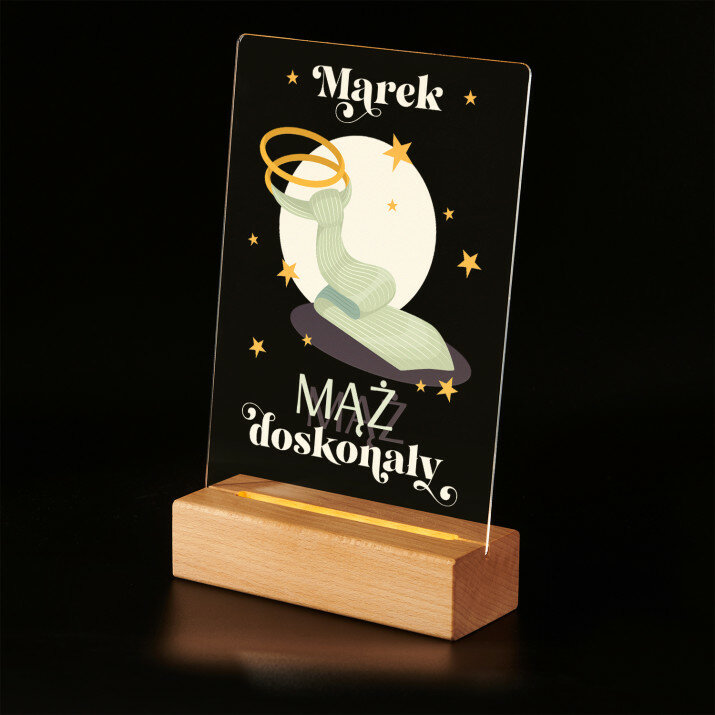 Mąż doskonały - Wydruk na szkle akrylowym z podstawką led
