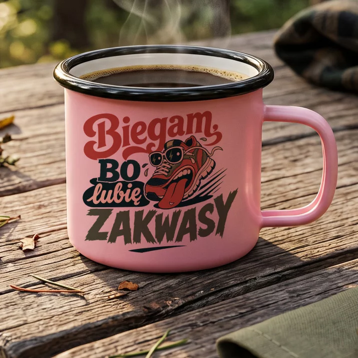 Kubek Emaliowany Dla Biegaczki Prezent Dla Kobiety: Biegowa Ironia Kubek Emaliowany Dla Biegaczki Prezent Dla Kobiety: Biegowa Ironia