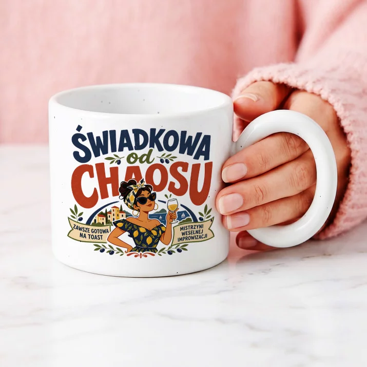 Kubek Z Okrągłym Uchem Dla Świadkowej Prezent Dla Kobiety: Śródziemnomorski Weselny Kubek Z Okrągłym Uchem Dla Świadkowej Prezent Dla Kobiety: Śródziemnomorski Weselny