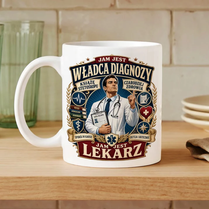 Kubek Z Nadrukiem Dla Lekarza Prezent Dla Mężczyzny: Władca Diagnozy I Kubek Z Nadrukiem Dla Lekarza Prezent Dla Mężczyzny: Władca Diagnozy I