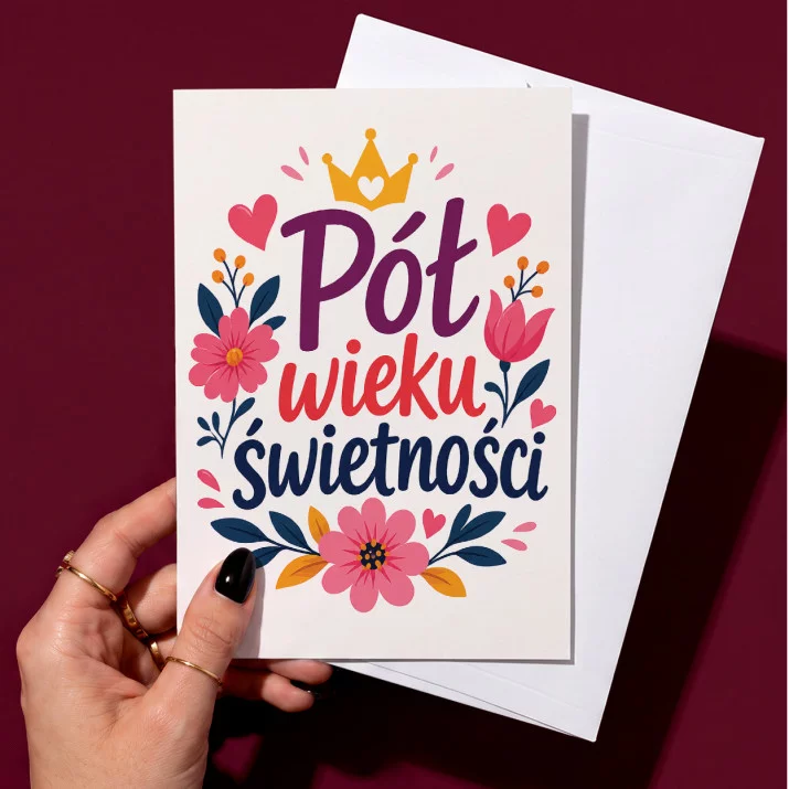 Kartka z Życzeniami Na 50 Na 50 Urodziny Dla Kobiety: Półwieczna Elegancja Kartka z Życzeniami Na 50 Na 50 Urodziny Dla Kobiety: Półwieczna Elegancja