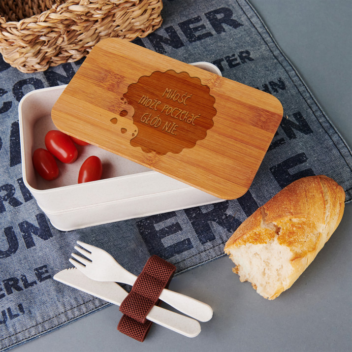 Miłość poczeka - Bambusowy Lunchbox z grawerem