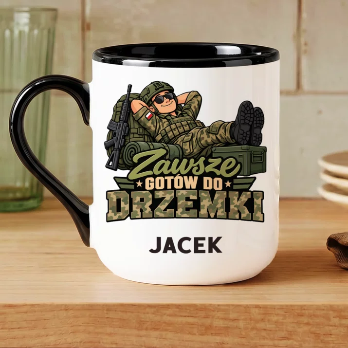 Kubek Personalizowany Dla Wojskowego Prezent Na Przysięgę Wojskową Dla Mężczyzny: Zawsze Gotów Do Drzemki