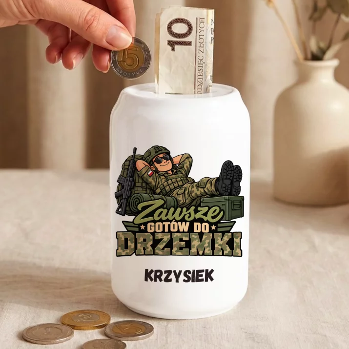 Skarbonka Dla Wojskowego Prezent Na Przysięgę Wojskową Dla Mężczyzny: Zawsze Gotów Do Drzemki Skarbonka Dla Wojskowego Prezent Na Przysięgę Wojskową Dla Mężczyzny: Zawsze Gotów Do Drzemki