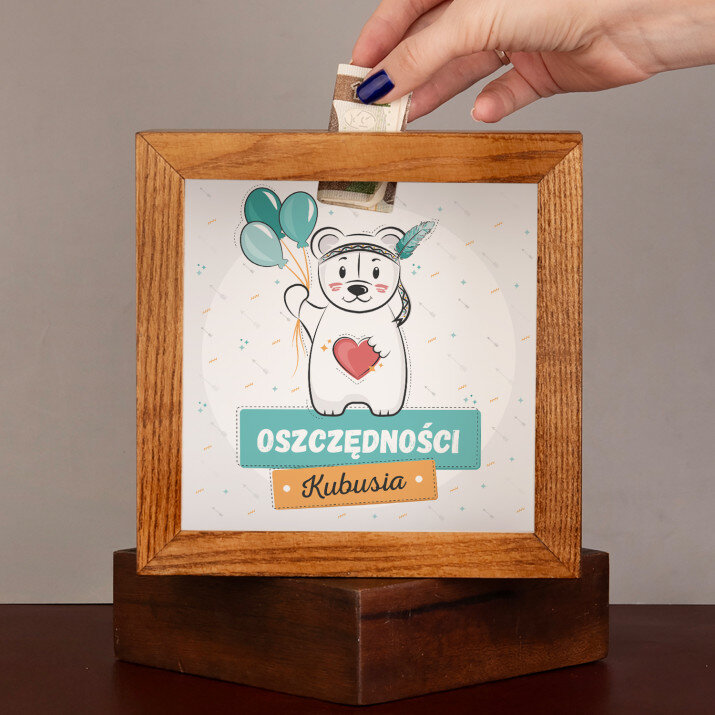  miś - Drewniana skarbonka