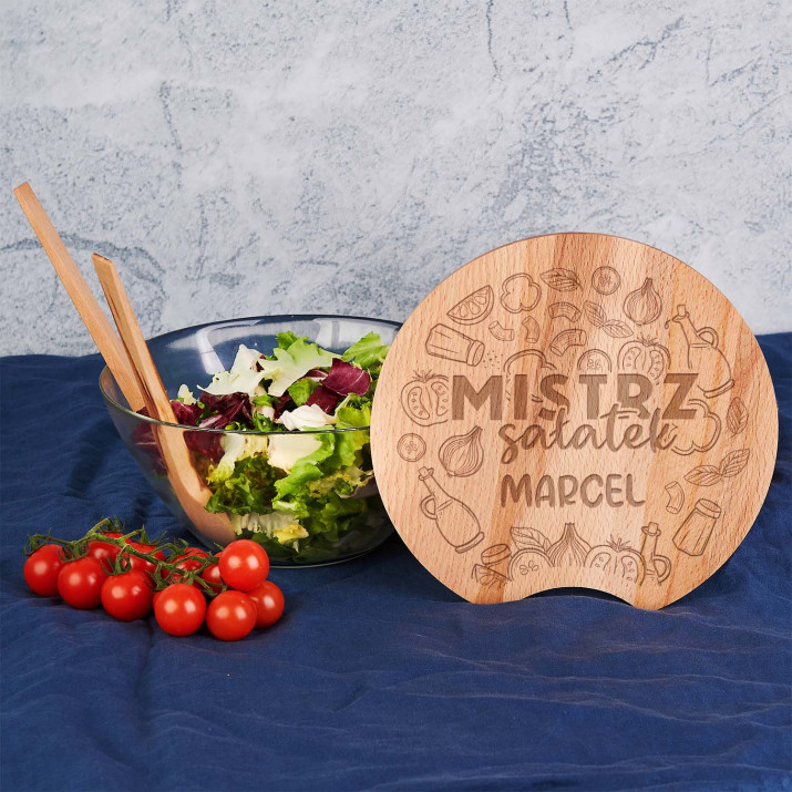 Mistrz sałatek - Szklana salaterka ze sztućcami