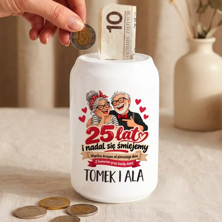 Skarbonka Na 25 Rocznicę Ślubu Prezent Dla Pary: 25 Lat I Nadal Się