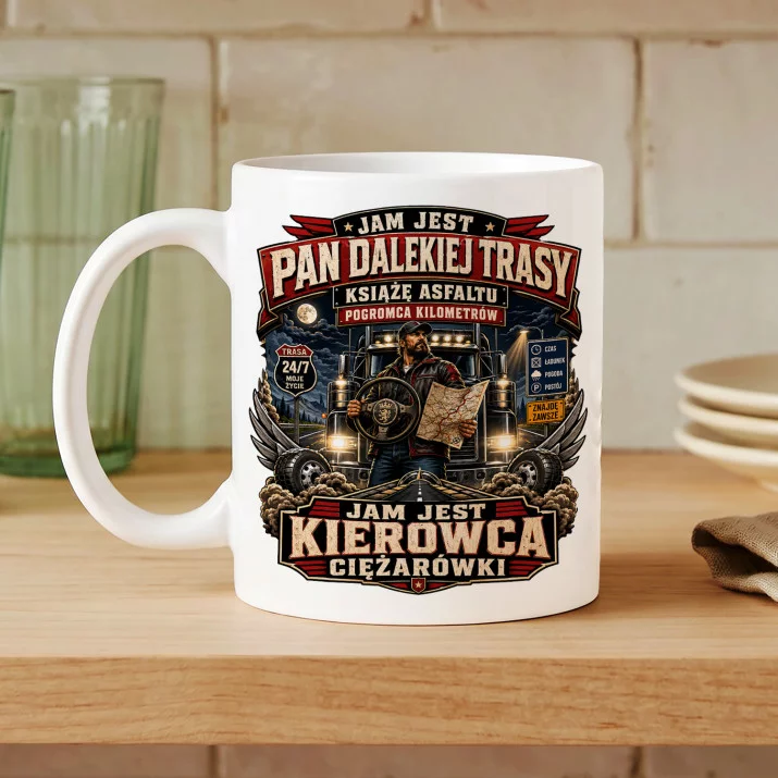 Kubek Z Nadrukiem Dla Kierowcy Ciężarówki Prezent Dla Mężczyzny: Pan Dalekiej Trasy I Kubek Z Nadrukiem Dla Kierowcy Ciężarówki Prezent Dla Mężczyzny: Pan Dalekiej Trasy I