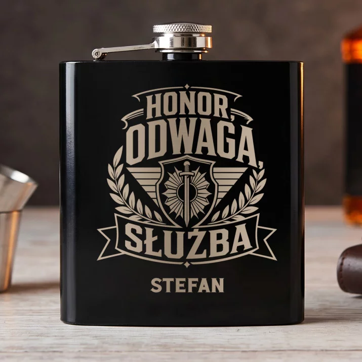 Piersiówka z Grawerem Dla Policjanta Prezent Dla Mężczyzny: Honor, Odwaga, Służba