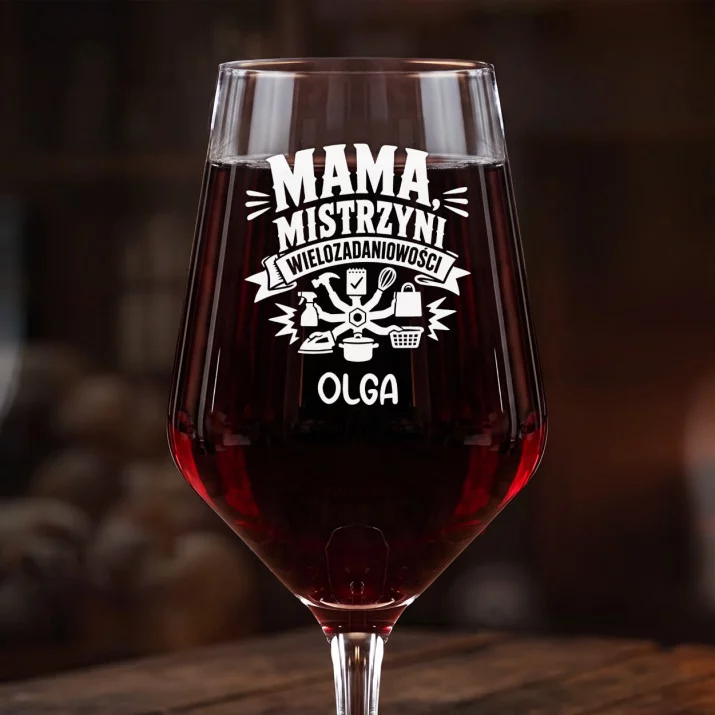 Mega Kieliszek Do Wina z Grawerem Na Dzień Matki Prezent Dla Mamy Kobiety: Mama, Mistrzyni Mega Kieliszek Do Wina z Grawerem Na Dzień Matki Prezent Dla Mamy Kobiety: Mama, Mistrzyni