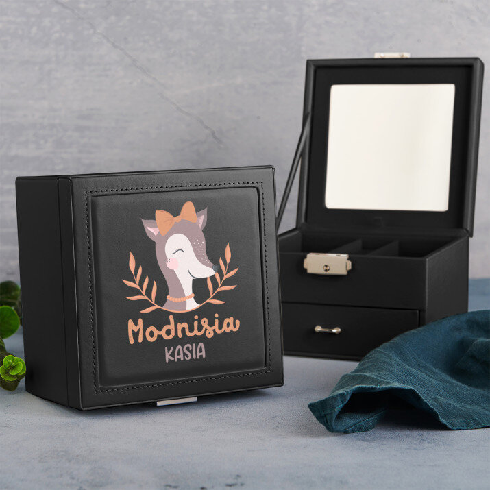 Modnisia - Szkatułka czarna z lusterkiem