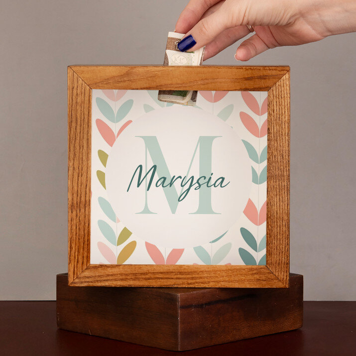  monogram imię elegant - Drewniana skarbonka