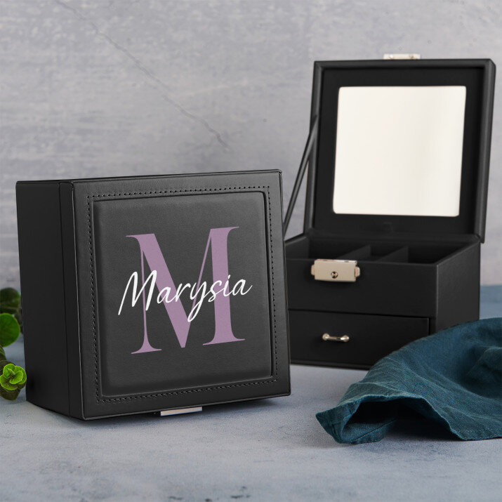Monogram imię elegant - Szkatułka czarna z lusterkiem