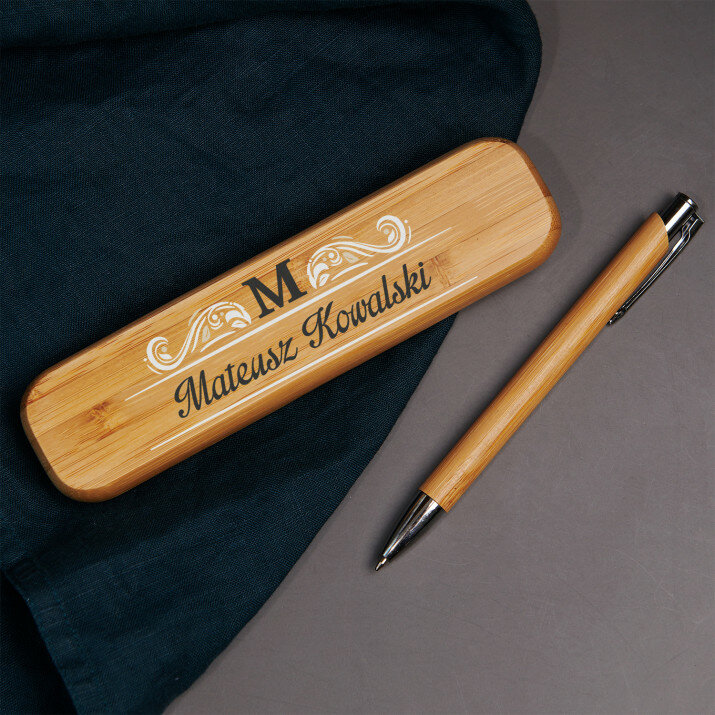 Monogram imię nazwisko - Długopis w drewnianym etui