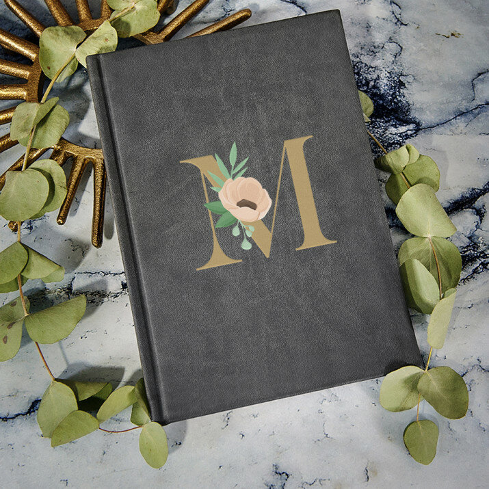 Monogram kwiaty - notatnik A5 z nadrukiem