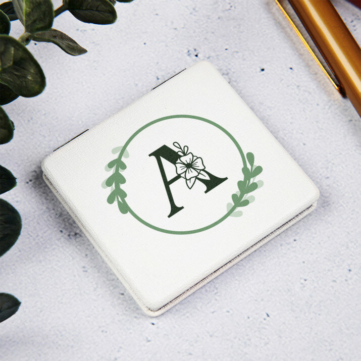 Monogram w kole kwiaty - Lusterko kieszonkowe