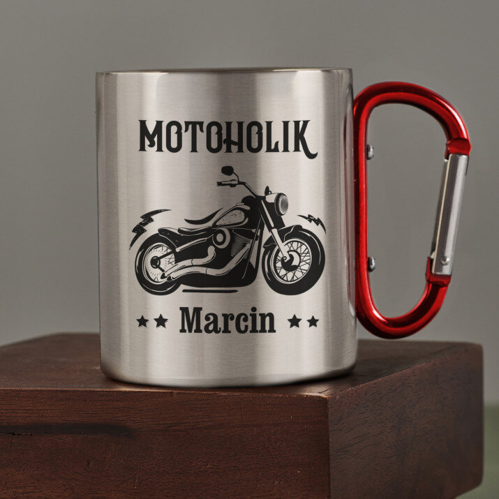 Motoholik - Kubek metalowy z karabińczykiem