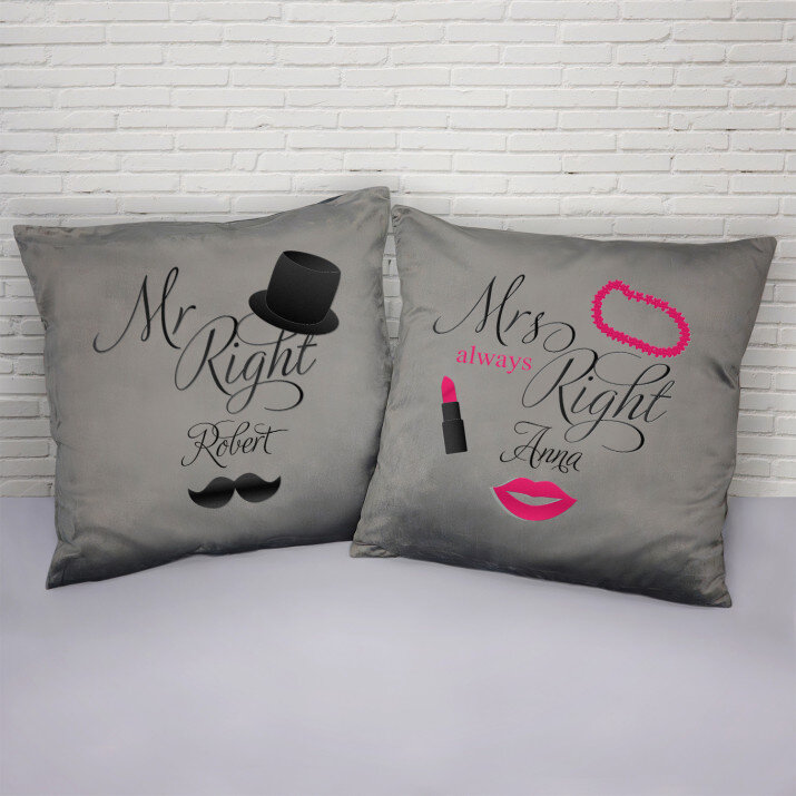 Mr i Mrs Right - Zestaw Dwóch Poduszek Dekoracyjnych