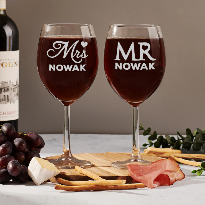 Mr&Mrs - Dwa Grawerowane Kieliszki do wina