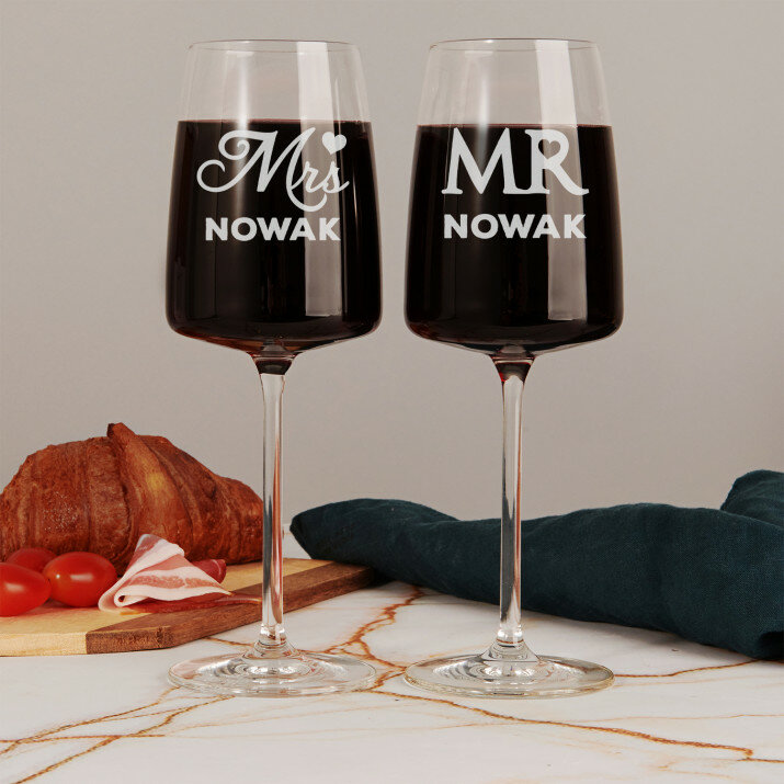 Mr&mrs - Dwa kryształowe kieliszki do wina