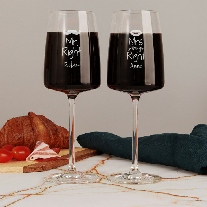 Mr & mrs right - Dwa kryształowe kieliszki do wina