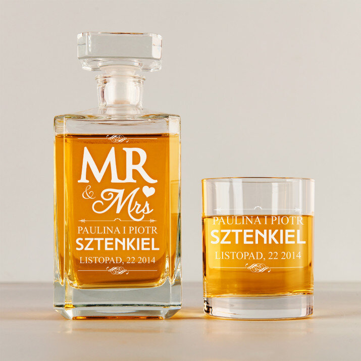  mr mrs - Zestaw Grawerowana Karafka 0,7 i Szklanki Do Whisky