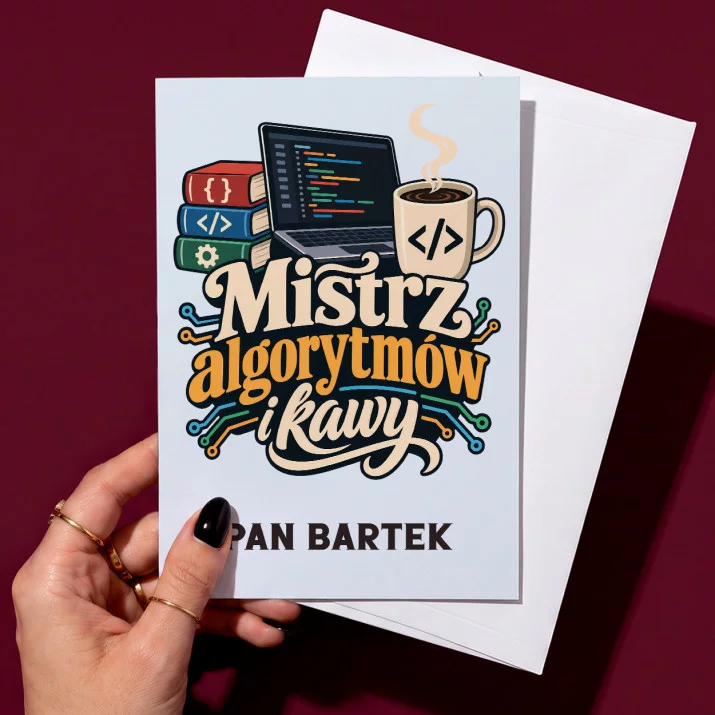 Kartka Personalizowana Dla Nauczyciela Informatyki Prezent Na Dzień Nauczyciela Dla Mężczyzny: Mistrz Algorytmów I Kawy Kartka Personalizowana Dla Nauczyciela Informatyki Prezent Na Dzień Nauczyciela Dla Mężczyzny: Mistrz Algorytmów I Kawy