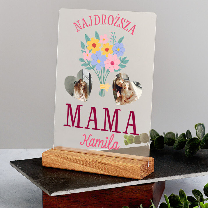 Najdroższa mama - Wydruk na szkle akrylowym z podstawką
