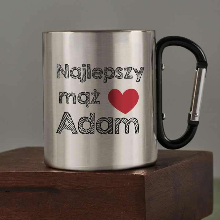 Najepszy mąż - Kubek metalowy z karabińczykiem