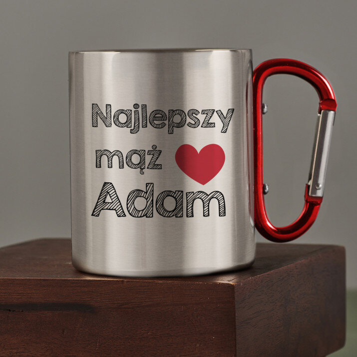 Najepszy mąż - Kubek metalowy z karabińczykiem