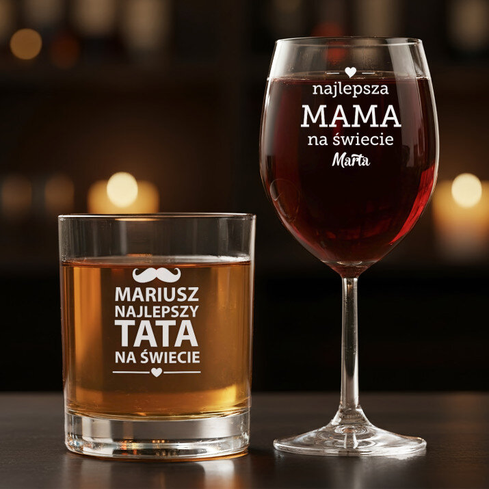 Najlepsi rodzice - Zestaw kieliszek do wina i szklanka do whisky