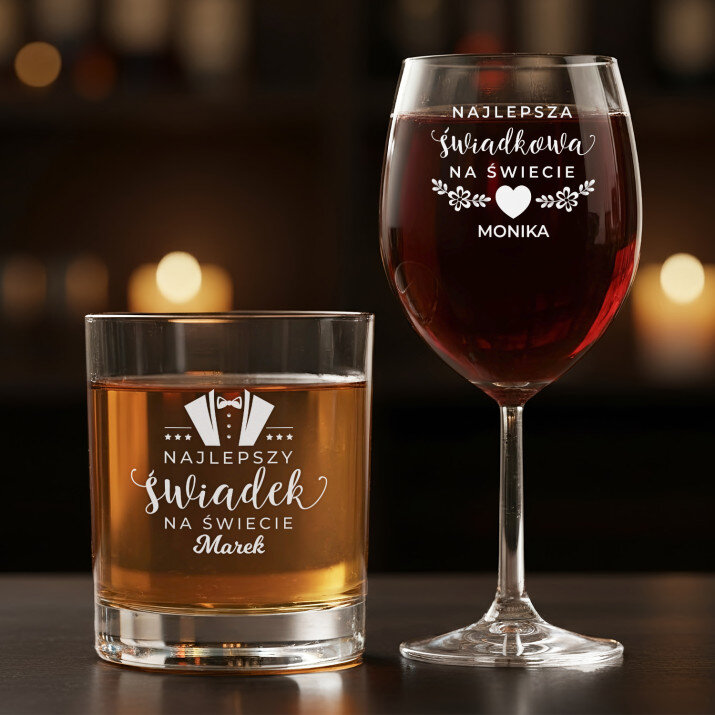 Najlepsi świadkowie - Zestaw kieliszek do wina i szklanka do whisky