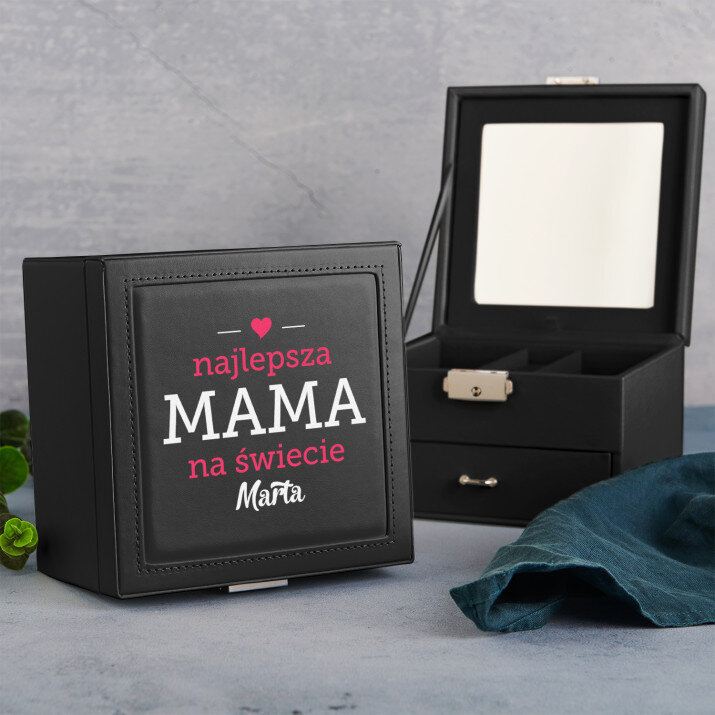 Najlepsza mama - Szkatułka czarna z lusterkiem