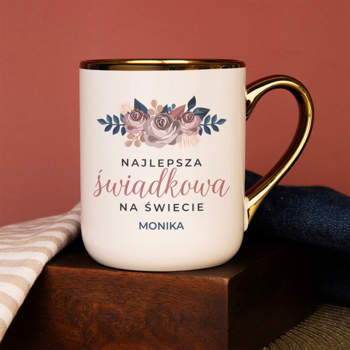 Najlepsza świadkowa - Kubek ceramiczny ze złotym rantem