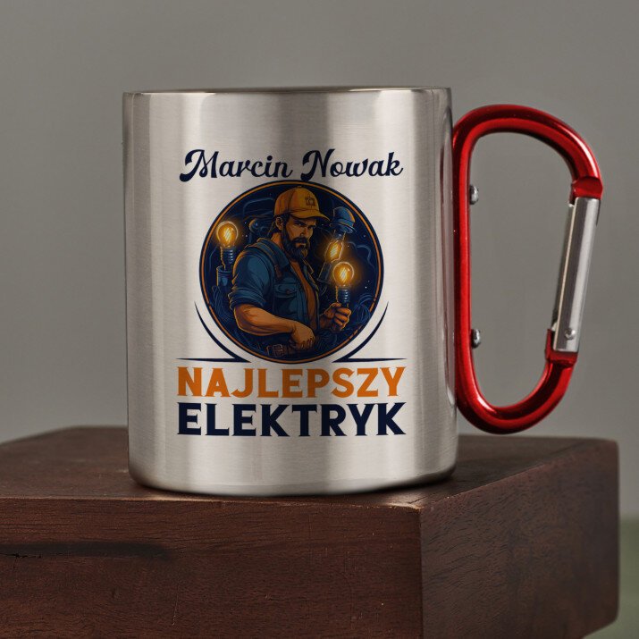 Najlepszy elektryk - Kubek metalowy z karabińczykiem Najlepszy elektryk - Kubek metalowy z karabińczykiem