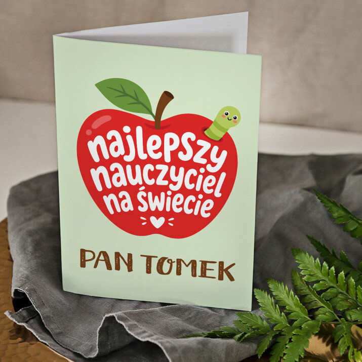 Najlepszy nauczyciel jabłko - kartka z życzeniami