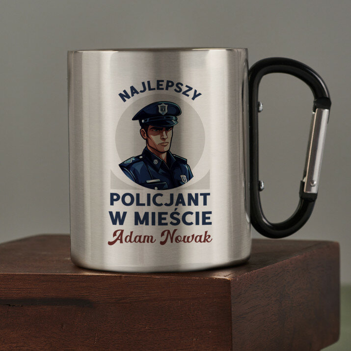 Najlepszy policjant - Kubek metalowy z karabińczykiem