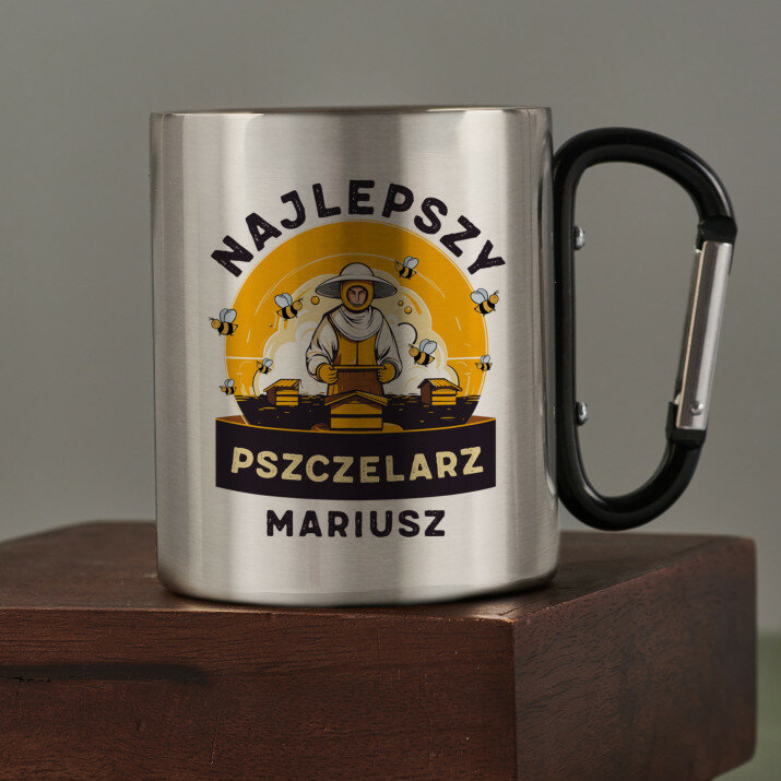 Najlepszy pszczelarz - Kubek metalowy z karabińczykiem