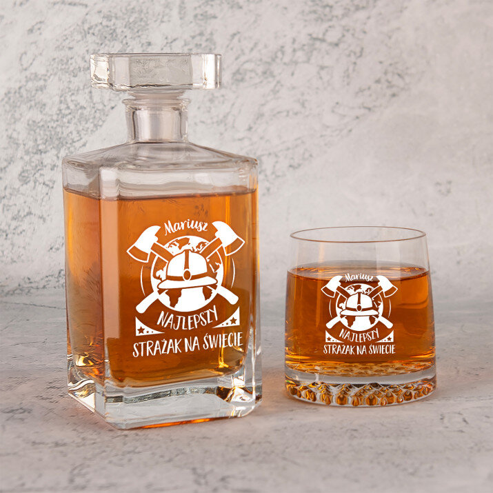  najlepszy strażak na świecie - Zestaw Grawerowana Karafka 0,7 i Szklanki Do Whisky