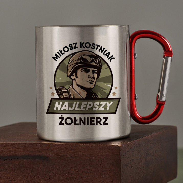 Najlepszy żołnierz - Kubek metalowy z karabińczykiem