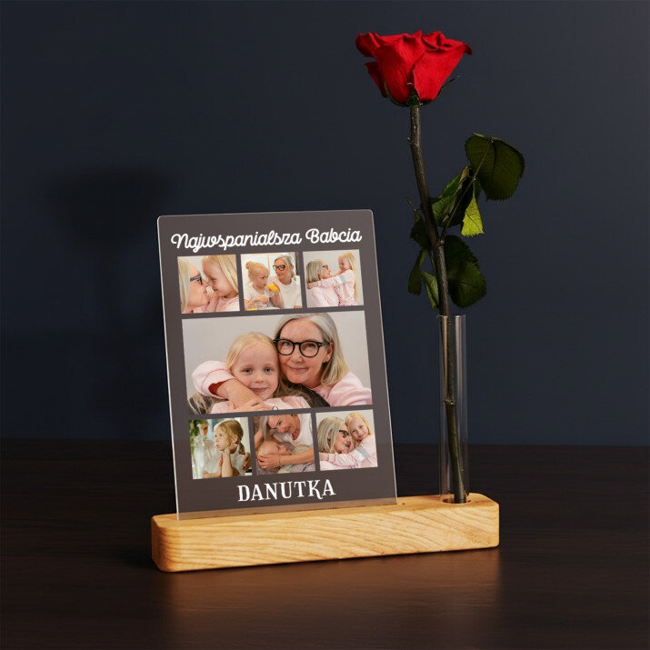 Najwspanialsza babcia - Wydruk na szkle akrylowym z różą