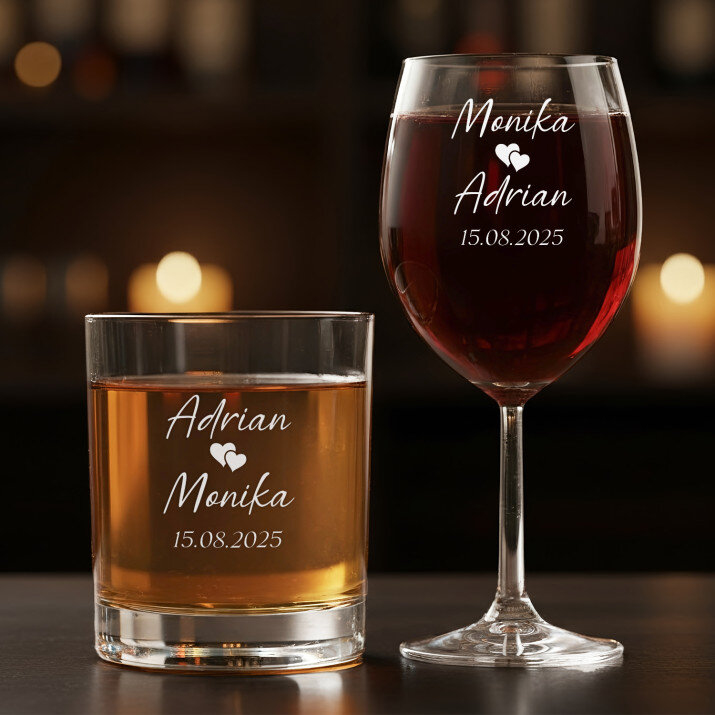 Nasza data 2 - Zestaw kieliszek do wina i szklanka do whisky Nasza data 2 - Zestaw kieliszek do wina i szklanka do whisky