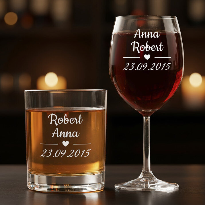 Nasza data - Zestaw kieliszek do wina i szklanka do whisky