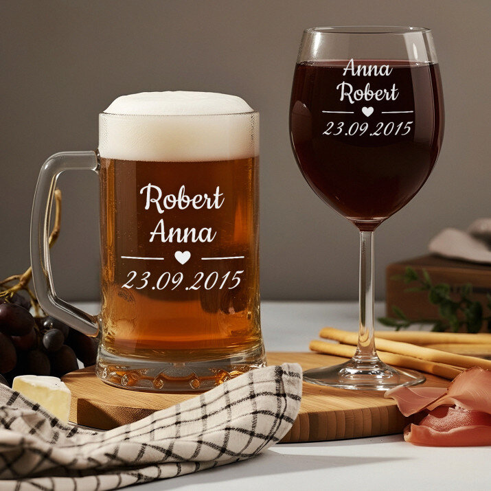 Nasza data - Zestaw kufel i kieliszek do wina