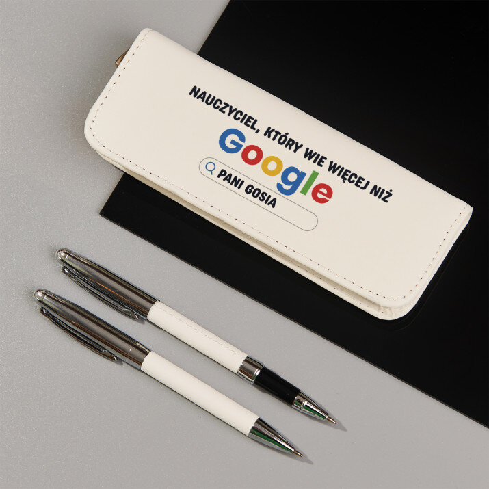Nauczyciel google - Zestaw piśmienniczy w skórzanym piórniku
