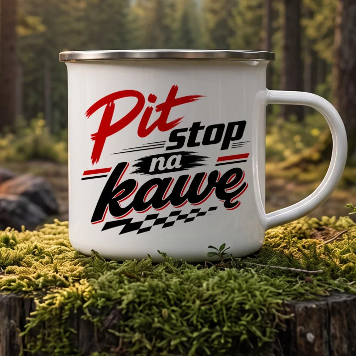 Kubek Emaliowany Dla Fana F1 Prezent Dla Mężczyzny: Pit Stop Porannej Kawy Kubek Emaliowany Dla Fana F1 Prezent Dla Mężczyzny: Pit Stop Porannej Kawy