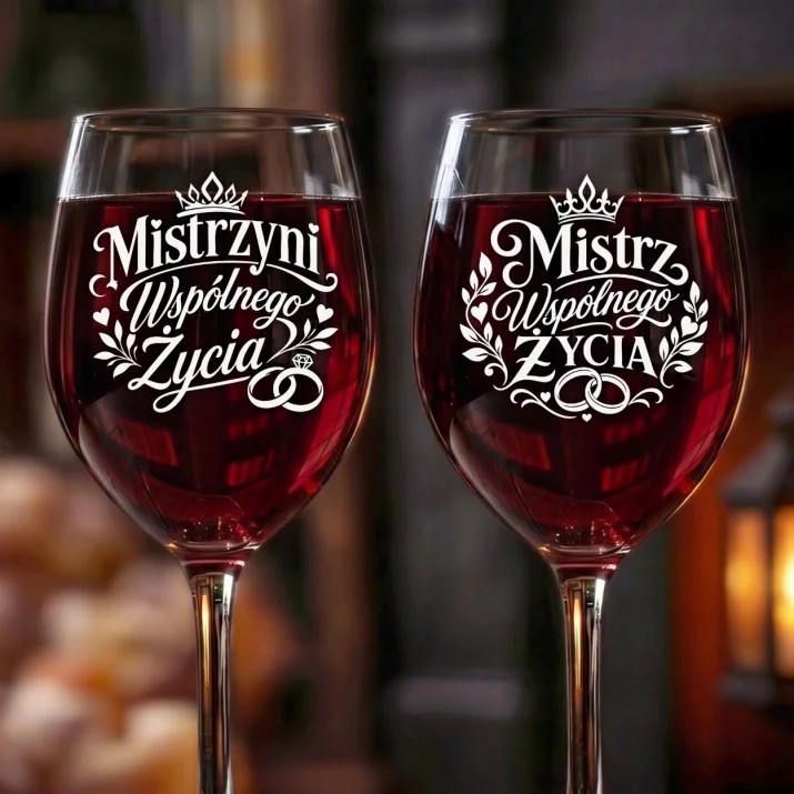 Dwa Kieliszki Do Wina Na Ślub Prezent Dla Pary Młodej Pary: Mistrzowie Wspólnego Życia