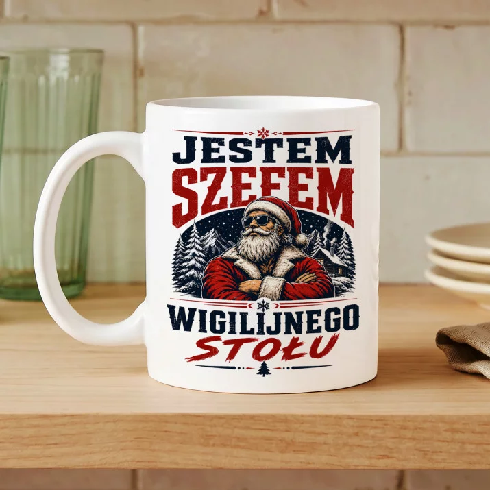 Kubek Z Nadrukiem Na Święta Prezent Dla Mężczyzny: Szef Wigilijnego Stołu Kubek Z Nadrukiem Na Święta Prezent Dla Mężczyzny: Szef Wigilijnego Stołu